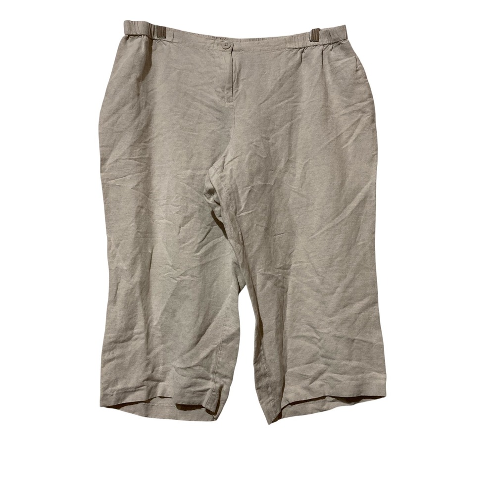 Lane Bryant Beige Linen Blend Cropped Capri Pants Elastic Waist Plus Size‎ 16